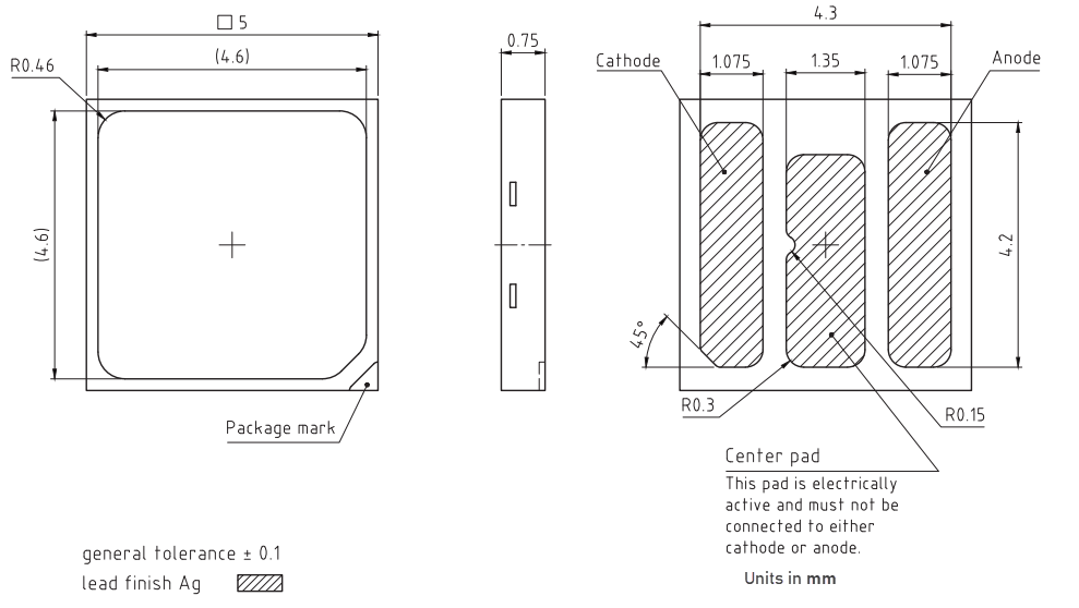 机械图纸 - ams OSRAM 采用倒装芯片技术的OSCONIQ® S 5050 LED
